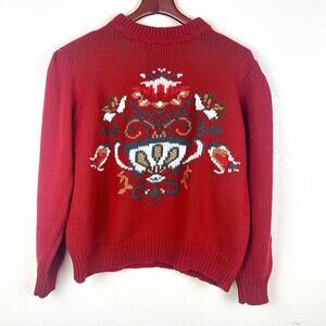 Vintage Womens Sweater Sz M Knit Cottage Prairie Coastal Granny Holiday Academia